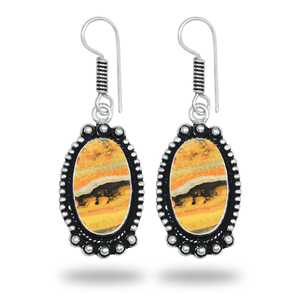 Pendientes Colgantes de Jaspe Abeja Amarillo Hechos a Mano con Cabujón Pulido para Mujer - Product Image 4