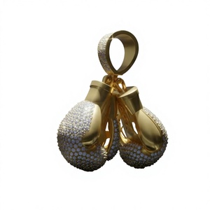 Triple Boxing <b>Gloves</b> Pendant Handcrafted in 925Yellow Gold Featuring Micro Pave Set Diamonds with High Polish Gold Accents - Product Image 2