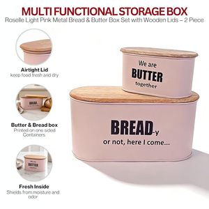 Rosa Metall-Brotkasten mit Holzdeckel Stapelbare Lebensmittel-Aufbewahrungsbox für die Küche - Product Image 5
