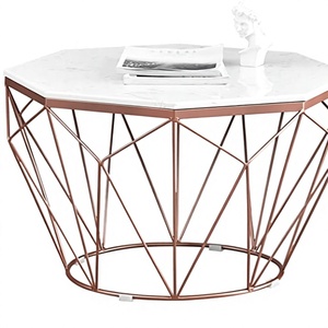 Modern <b>Marble</b> Look Coffee <b>Table</b> Metal Frame Center <b>Table</b> White Top Copper Finish For Living Room Center <b>Table</b> For Cafeteria - Product Image 5