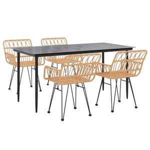 Ensemble de salle à manger de jardin en rotin synthétique noir et acier avec verre trempé – Mobilier d'extérieur durable et élégant - Product Image 3