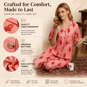 Conjunto de Pijama de Dos Piezas para Mujer, Estampado Animal Rosa, Talla Única, 100% Algodón, Suave y Cómodo, Manga Corta, Ropa de Dormir para el Hogar - Product Image 2