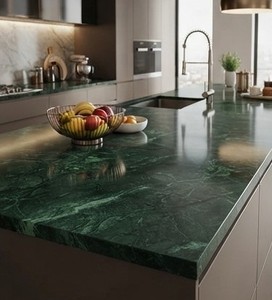 Marbre vert italien Rameggiato, grande dalle de calcite polie, pierre pour cuisine et salle de bain modernes, revêtement mural de villa, plan de travail - Product Image 3