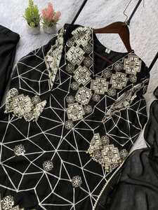 Conjunto de Top de Georgette con Bordado de Lentejuelas, Pantalón Palazzo y Dupatta, Kurti de 34 Pulgadas con Forro Interior, Talla Única, Traje Étnico para Mujer - Product Image 5