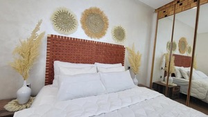 Natural Wooden Cane Weave Headboard for <b>Queen</b> Bed Handcrafted Modern Boho Farmhouse Bedroom Furniture Decor - Product Image 3