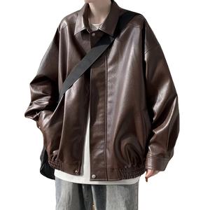 แจ็กเก็ตหนังสำหรับนักขี่จักรยานของผู้ชายสีดำหนังแท้ทำจากหนังแท้แขนเต็มมีสไตล์กลางแจ้งฤดูหนาว - Product Image 2
