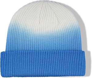 Gorro de Punto Unisex con Bloques de Color en Degradado Azul y Blanco, Gorro Casual de Invierno, Talla Adulto 56-58CM - Product Image 3