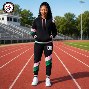Ensemble jogging et sweat à capuche GEEK APPARELS pour femme, vintage, 100 % coton molletonné, écologique, noir, rose, vert, numéro 08, vêtements de sport décontractés - Product Image 1