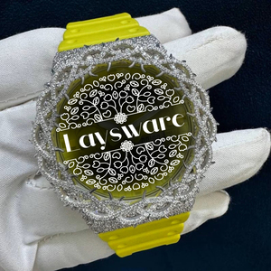 Montre de sport Iced Out avec bracelet en caoutchouc jaune, cadran argenté, analogique-numérique, résistante à l'eau 20 BAR, style Hip Hop - Product Image 4