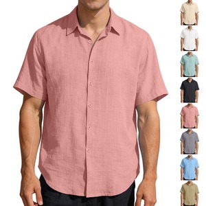 Men's <b>Cardigan</b> Buttoned <b>Short</b> <b>Sleeve</b> Shirt Solid Color Turn-Down Collar Casual Business Shirt - Product Image 2