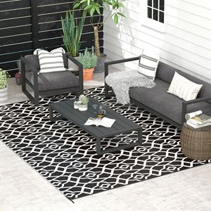 Tappeto da Esterno Reversibile 9FT X 12FT Facile da Trasportare, Design a Trifoglio Bianco e Nero per Camper e Campeggio - Product Image 2