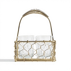Gold Metal <b>Wire</b> Glass Holder <b>Basket</b> Handle | Vintage Style Lacquer Finish | Multipurpose Storage Serving <b>Basket</b> | Kitchen - Product Image 1