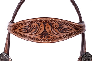 Conjunto de tachuelas de caballo de cuero tallado occidental de calidad superior-Collar de pecho de cabeza ligero Tendencia de cuero Argentino de temporada - Product Image 2