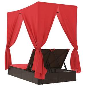 Tumbona Doble para Patio de Ratán Sintético Marrón con Techo y Cortinas, Muebles Duraderos para Exteriores - Product Image 6