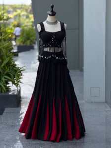 Lehenga en coton au design élégant avec cordon ajustable et blouse en coton entièrement cousue, prêt à porter, spécial Navratri - Product Image 3