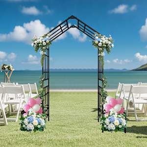 Arche de jardin en métal à largeur réglable W68.11 ''~ W94.29'' Arche de rose extérieure noire avec fournitures de support pour plantes grimpantes - Product Image 2