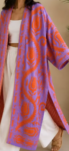 Style De Maison Suzani Longue veste kaftan pour femme, brodée à la main, imprimé floral vintage, tricot en mélange de coton, manches chauve-souris, ceinture - Product Image 3