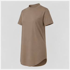 Womens Taupe Mock Neck Short Sleeve <b>Tunic</b> Fit T Shirt WTS-0156 - Product Image 4