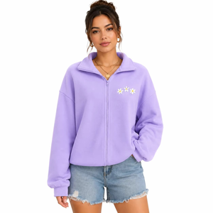 Veste ample personnalisée scintillante OEM/ODM en gros, avec strass, fermeture éclair intégrale, en polaire chatoyante, col montant, pour femmes - Product Image 3