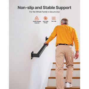 Rampe d'escalier murale en fer noir de 4 pieds, capacité de charge de 250 lb, rampe industrielle intérieure pour escaliers - Product Image 2