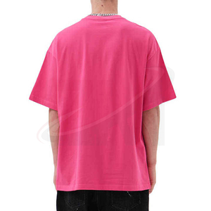 T-shirt rose oversize pour homme, manches courtes, en jersey de coton, col rond, imprimé graphique, motif lettres, style décontracté, logo avant en strass - Product Image 2