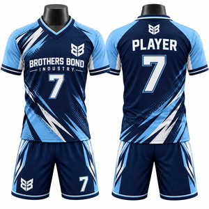 Ensemble uniforme de football pour hommes, blanc, bleu marine, or, maillot de football à manches courtes, short, motif sublimé, kit d'équipe de club - Product Image 3