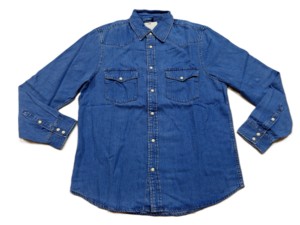 Chemise en denim uni à manches longues pour homme sur mesure - Product Image 6