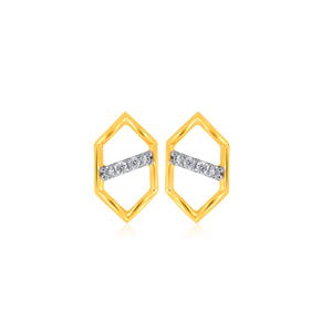 Pendientes Minimalistas de Oro Amarillo con Diamantes Hexagonales Simples, Pendientes de Barra con Diamantes para Uso Diario de Mujer - Product Image 1