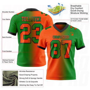 Nueva Camiseta de Fútbol Americano, Color Verde Hierba, Naranja y Negro, Malla Transpirable, Diseño Degradado, Auténtica y a la Moda - Product Image 2
