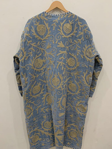 Blouson en velours brodé pour femme, 100% coton, motif floral, réversible, col en V, manches longues, vêtement d'extérieur pour l'hiver - Product Image 2