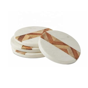 Ensemble de 4 sous-verres en bois et marbre à chevrons modernes pour café, boisson, thé, dessous de verre pour table Dinig pour décoration intérieure moderne - Product Image 4
