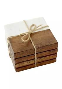 Sous-verres carrés modernes en bois d'acacia naturel et marbre pour faveurs de mariage, décoration de table et de maison - Collection Noël - Product Image 2