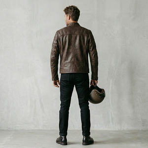 Vestes en cuir pour hommes de couleur unie, en cuir véritable, manches longues, élégantes, pour l'extérieur, vestes en cuir d'hiver pour hommes - Product Image 2