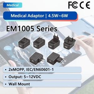 9V 4.5W 0.5A MAX. IEC60601 & 2xMOPP EU/US/UK EM1005CYZT Wall Mount Adaptor AC/DC Power <b>Adapters</b> for Medical Use - Product Image 1