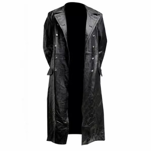 Plus Size <b>Men's</b> <b>Black</b> Leather <b>Long</b> Overcoat Turn Down Collar Single Breasted Winter <b>Coat</b> - Product Image 1