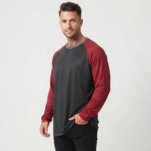 T-shirt homme col rond raglan à manches longues, style streetwear, décontracté, coupe oversize, pour le jogging - Product Image 3