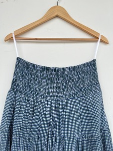 Jupe longue en coton à carreaux bleus, taille haute, à volants, fluide, style bohème, vintage, pour toutes les saisons - Product Image 4