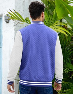 <b>Men's</b> Royal Blue Varsity <b>Jacket</b> Color Blocking Button Closure Turn-down Collar Casual Style Autumn Wear Regular Fit - Product Image 3