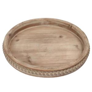 Plateau rond en bois artisanal avec perles, style farmhouse, grand plateau à bougies, centre de table décoratif pour cuisine, salle à manger, salon - Product Image 1