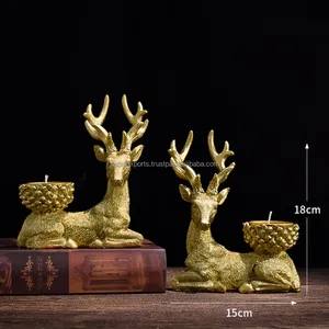 Portavelas con Forma de Ciervo Dorado, Decoración Metálica para el Hogar, 18 cm, Decoración Navideña para Mesa - Product Image 1