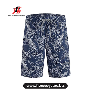 Shorts de Baño para Hombre, Estampado Floral Azul, Spandex/Algodón, 220g, Secado Rápido, Cordón Ajustable, Casual, Estilo Bermuda - Product Image 1