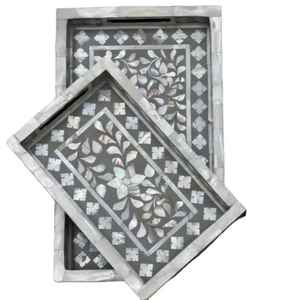 Plateaux de service et de rangement de haute qualité en résine et nacre pour mariages, Ramadan, Aïd, fêtes – Plats de service et assiettes carrés modernes - Product Image 2