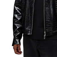 Veste en cuir véritable noir brillant pour homme, effet crocodile, col chemise, fermeture éclair sur le devant, coupe décontractée, streetwear haut de gamme, OEM
