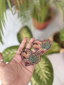 New Arrival Hand Tooled Leather Key Chain Sun Flower & Cactus Heart-Shaped Key Earrings Hot Sale Light Weight Key <b>Rings</b> - Product Image 1