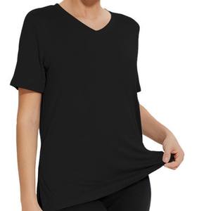 Camiseta de Manga Corta con Cuello en V para Mujer, Color Sólido, Suave, Informal, para el Verano, Transpirable, 100% Poliéster, Personalizable - Product Image 5
