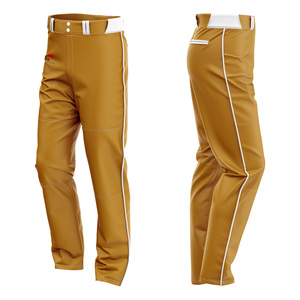 Pantalon de baseball pour homme en polyester couleur moutarde uni avec bande blanche et fermeture boutonnée, coupe classique, respirant, logo personnalisé - Product Image 1