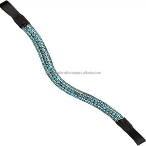 Diadema para Caballo de Cuero Genuino con Diseño de Ondas en Negro y Marrón, con 5 Hileras de Cristales Brillantes, Mega Bling, Suministro al por Mayor Personalizado - Product Image 4