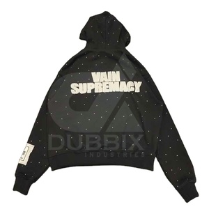Sweat à capuche et sweat-shirt personnalisés pour hommes, tissu mélangé en coton à motif solide, coupe boxy surdimensionnée, avec strass, à bon prix - Product Image 2