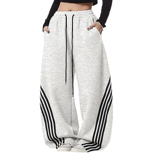 Pantalones Deportivos Anchos para Mujer con Rayas Laterales Amarillas, Cintura Elástica con Cordón, Pantalones Casuales para Correr, Ropa de Otoño - Product Image 5