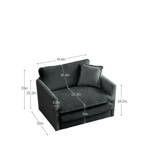 Poltrona da Lettura Comoda in Tessuto Ciniglia Grigio, Divano Singolo Profondo con 1 Cuscino Decorativo per Soggiorno - Product Image 3